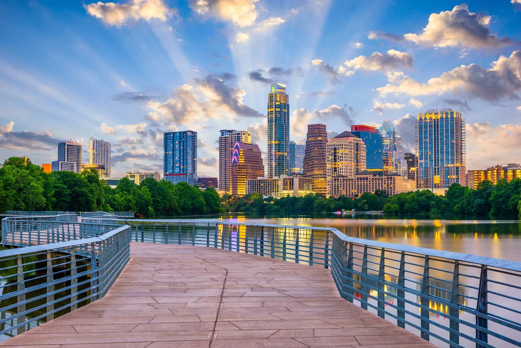 Austin skyline from the Lady Bird Lake boardwalk