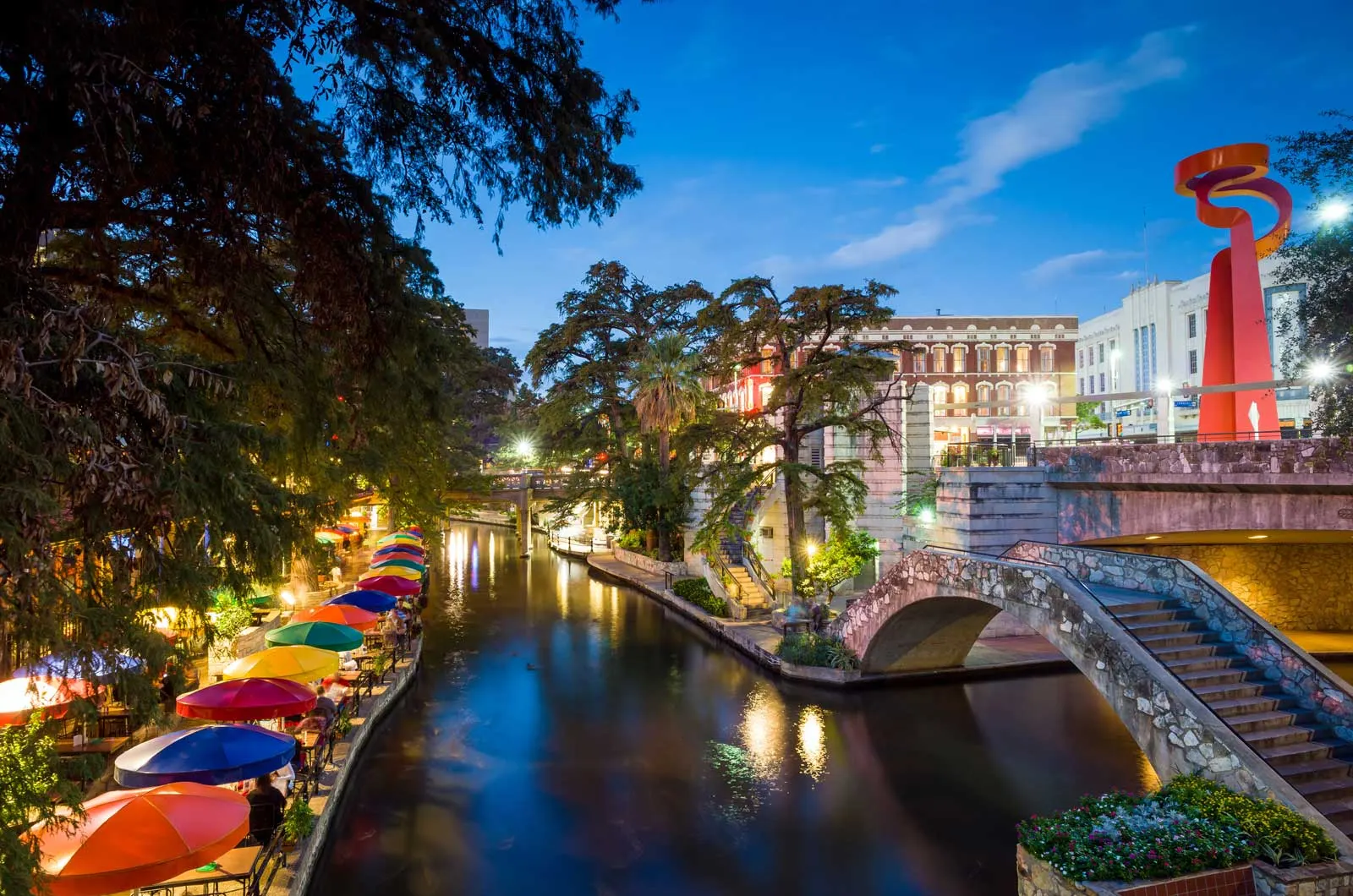 The San Antonio River Walk at dusk